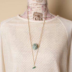 NWOT Gold Layered Green Stone Boho Necklace